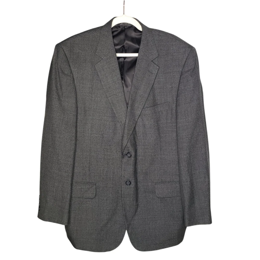 Vintage Bill Blass Wool Blend 2 Button Glenplaid Men's Suit Blazer Coat Jacket